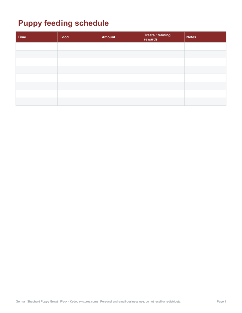 Preview of the first page of Feeding schedule (PDF/DOCX)