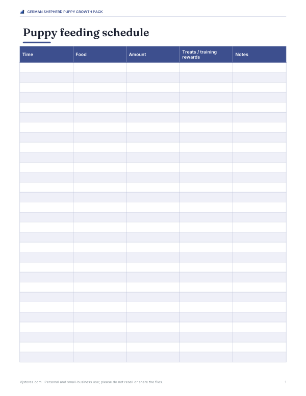 Preview of Printable Puppy Feeding Schedule