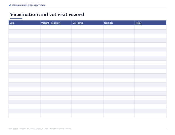 Preview of Printable Vet Record Sheet